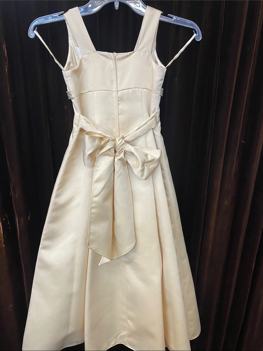 Girls' Cream Satin Formal Dress with Beaded Waist